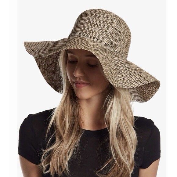 David and Young Accessories - David & Young Women’s Packable Straw Sun Hat Straw Print Wide Brim